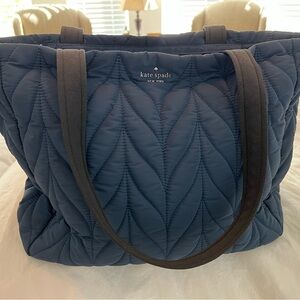 Kate Spade Quilted Navy Blue tote bag with zippered pocket on top